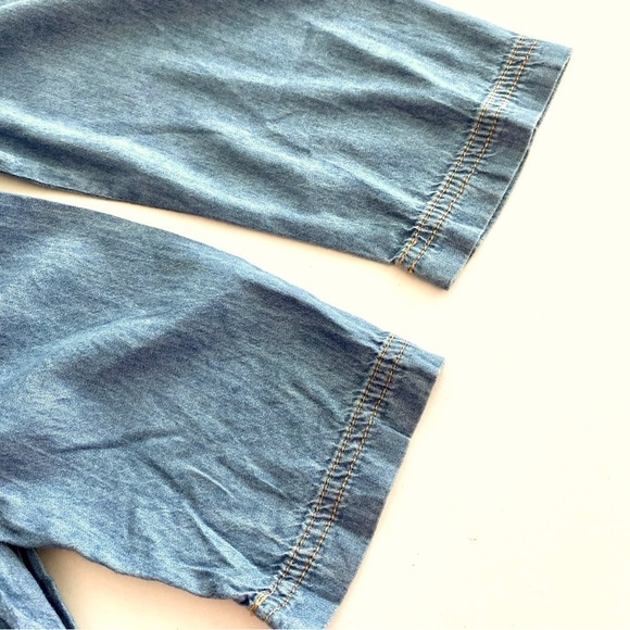 Esley Chambray Babydoll Mini Cotton Dress Medium Summer Fall Breathable Casual - Picture 9 of 13